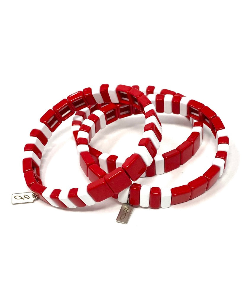 Red and White Tila Tile Elastic Bracelet