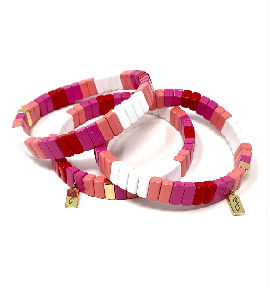 Red, White, Pink Tila Tile Bracelet