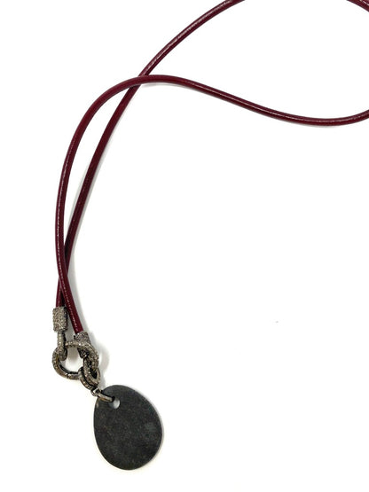 Maroon Leather Cord Necklace With Diamond Links With Diamond Connector