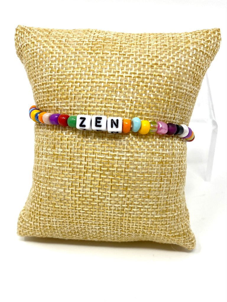 Seed Bead Wordie Elastic Bracelet (zen)
