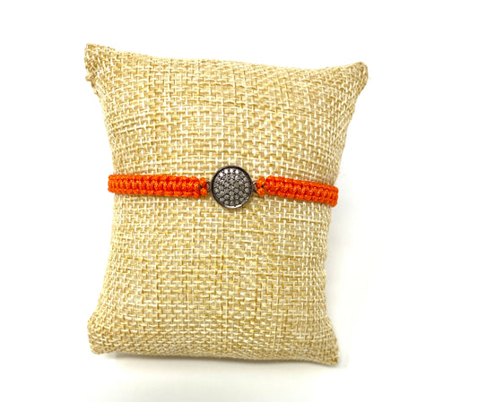 Orange Adjustable Macrame Bracelet With Pave Diamond Connector