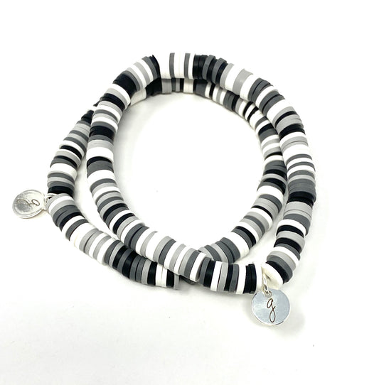 Shades of Grey Rubber Elastic Disc Bracelets