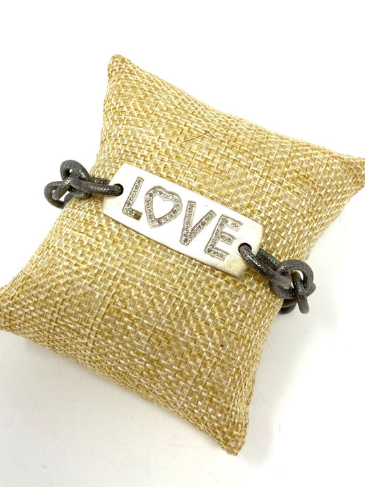 Oxidized Chain Bracelet With Diamond "LOVE" Connector