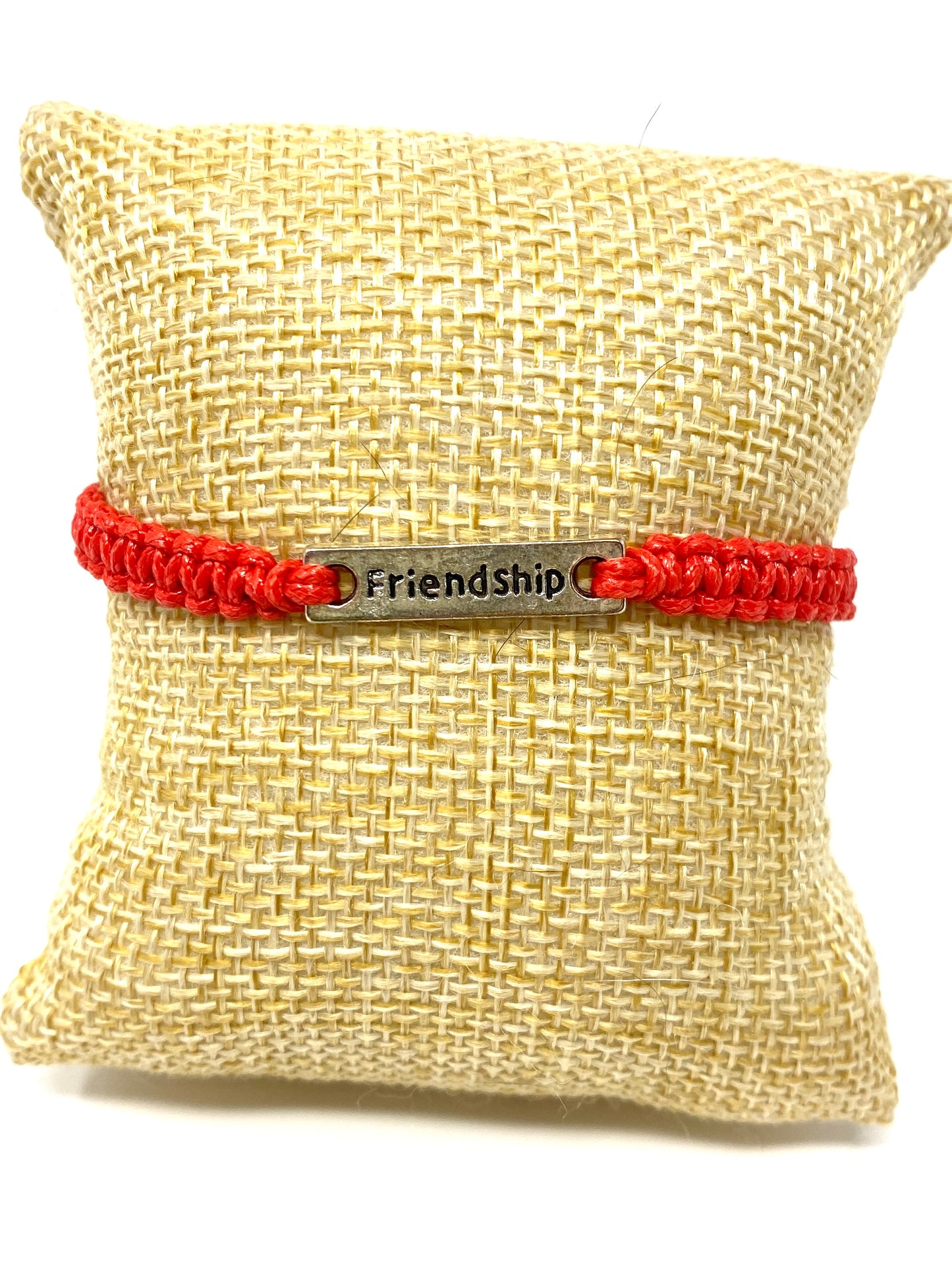 Red Adjustable Macrame Bracelet With Metal Friendship Connector