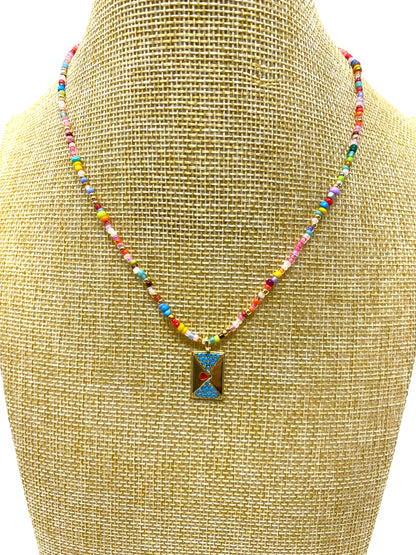 Dainty Multicolored Seed Bead Necklace With Love Letter Pendant