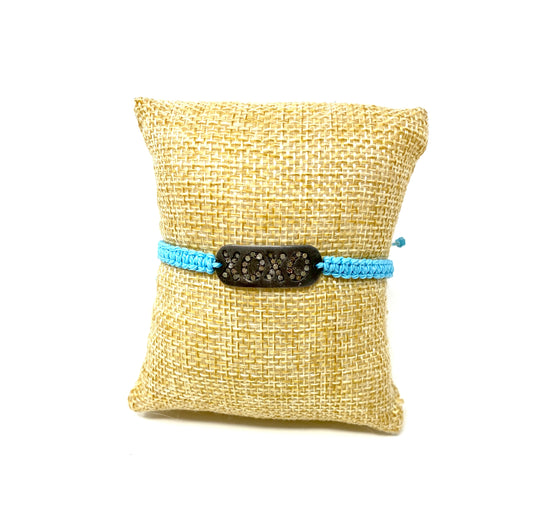 Blue Turquoise Adjustable Macrame Bracelet With Oxidized and Diamond XOXO Connector