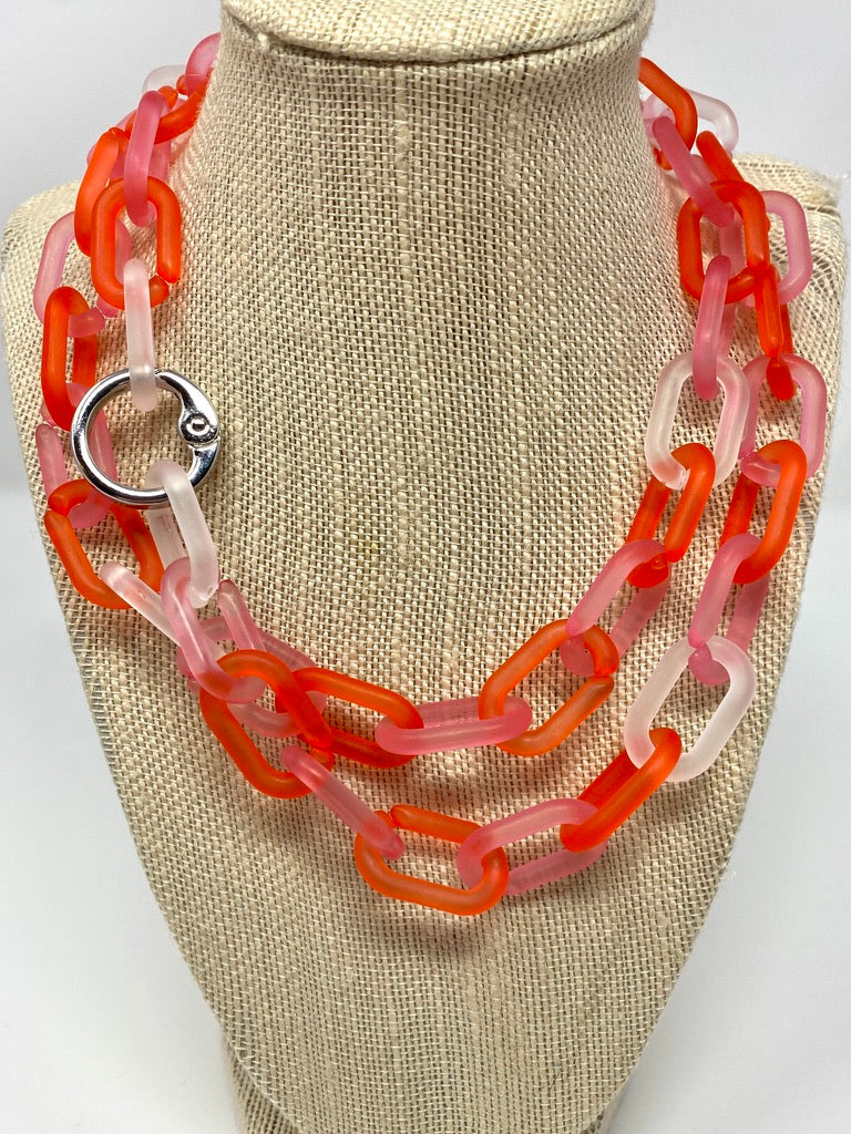 Soft Red, Pink and White Acrylic Link Neclace