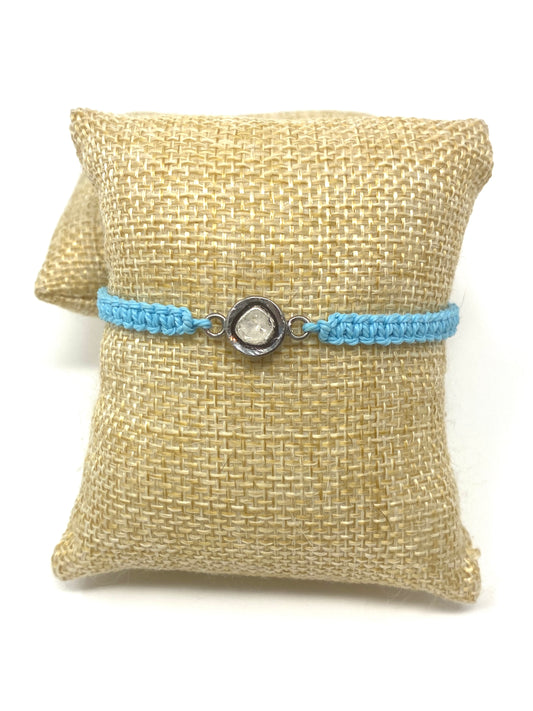 Blue Turquoise Adjustable Macrame Bracelet With Polki Diamond Connector