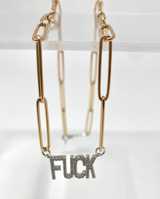 "F***" CZ Pendant on Gold Filled Paperclip Necklace