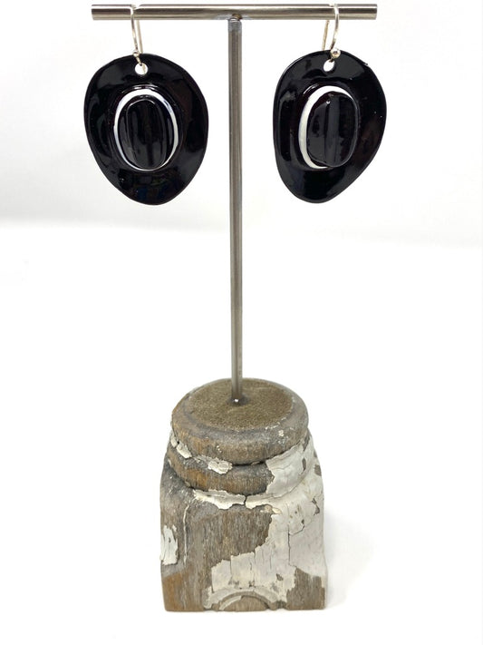 Black Ceramic Cowboy Hat Earrings on Sterling Silver Ear Wire