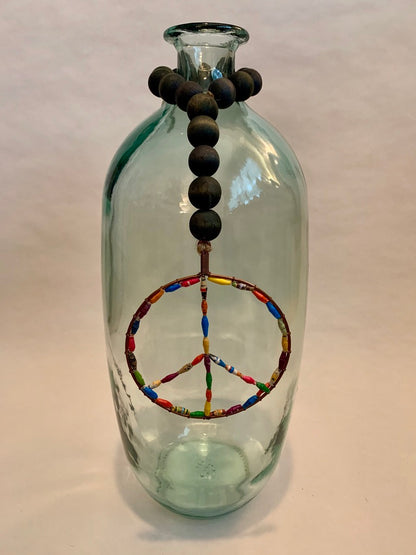 Black Wooden Bottle Beads with Rolled Paper Bead Peace Sign
