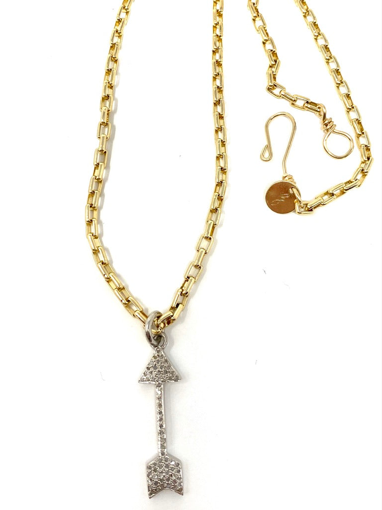 Gold Filled Necklace With Pave Diamond Arrow Pendant