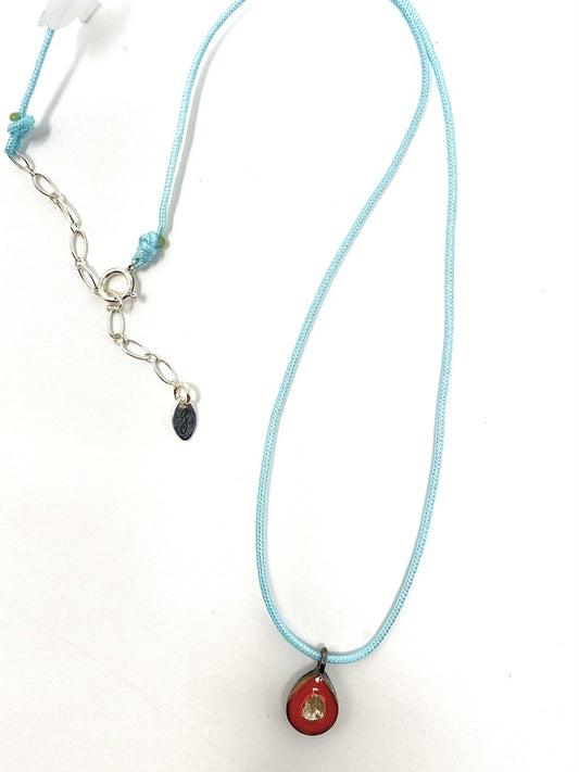 Nylon Cord Necklace With Enamel and Polki Diamond Teardrop Pendant