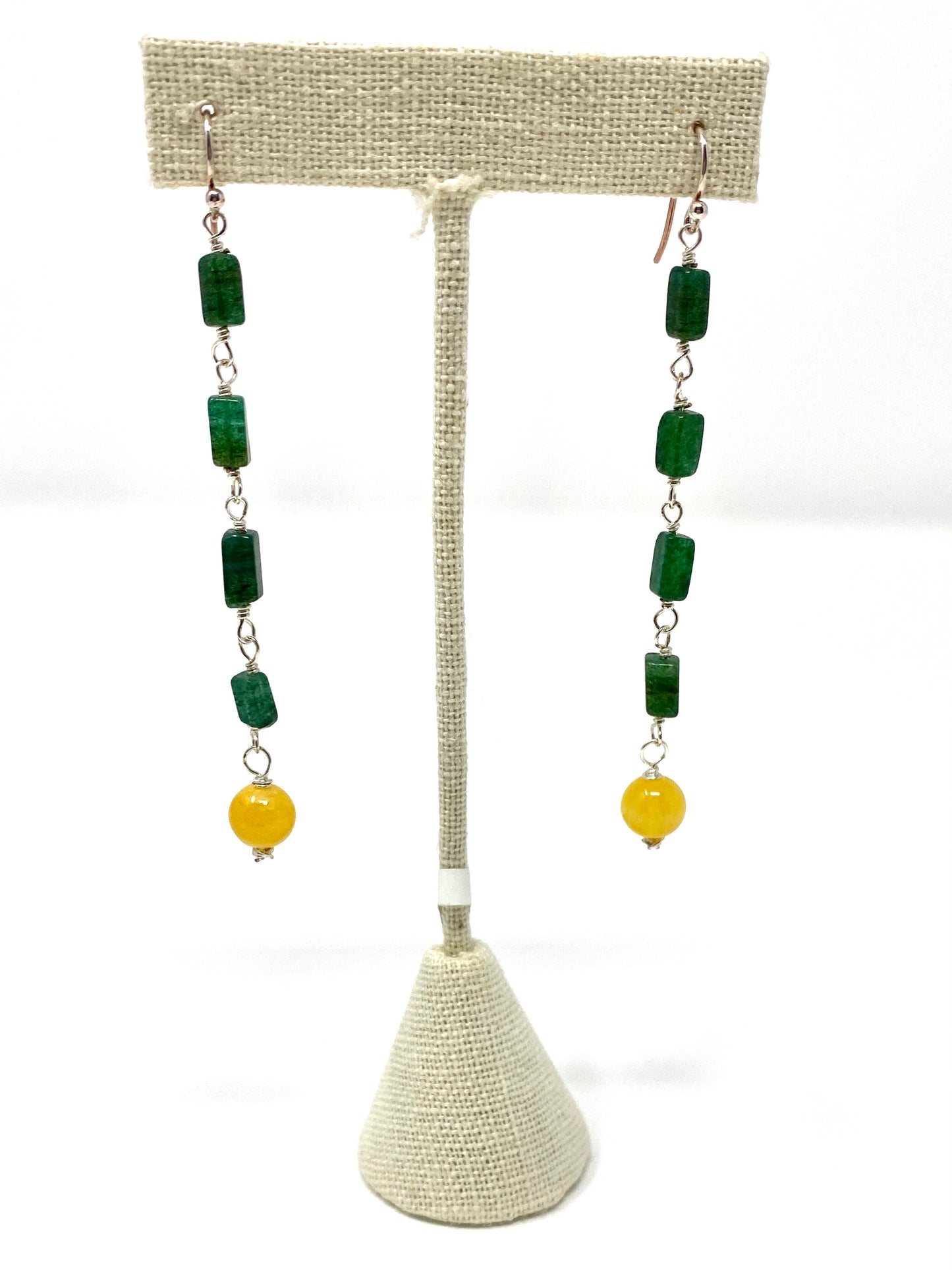 Sterling Silver Earrings with Green Aventurine and Yellow Quartz Beads