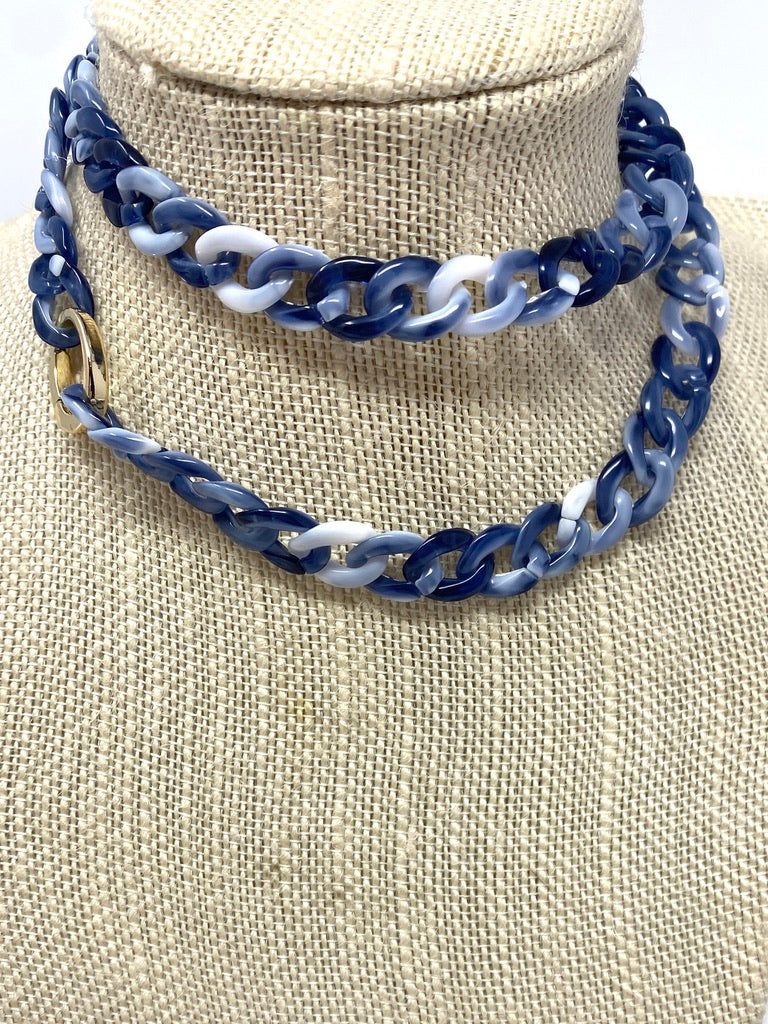 Navy Blue Marbled Acrylic Link Necklace or Bracelet