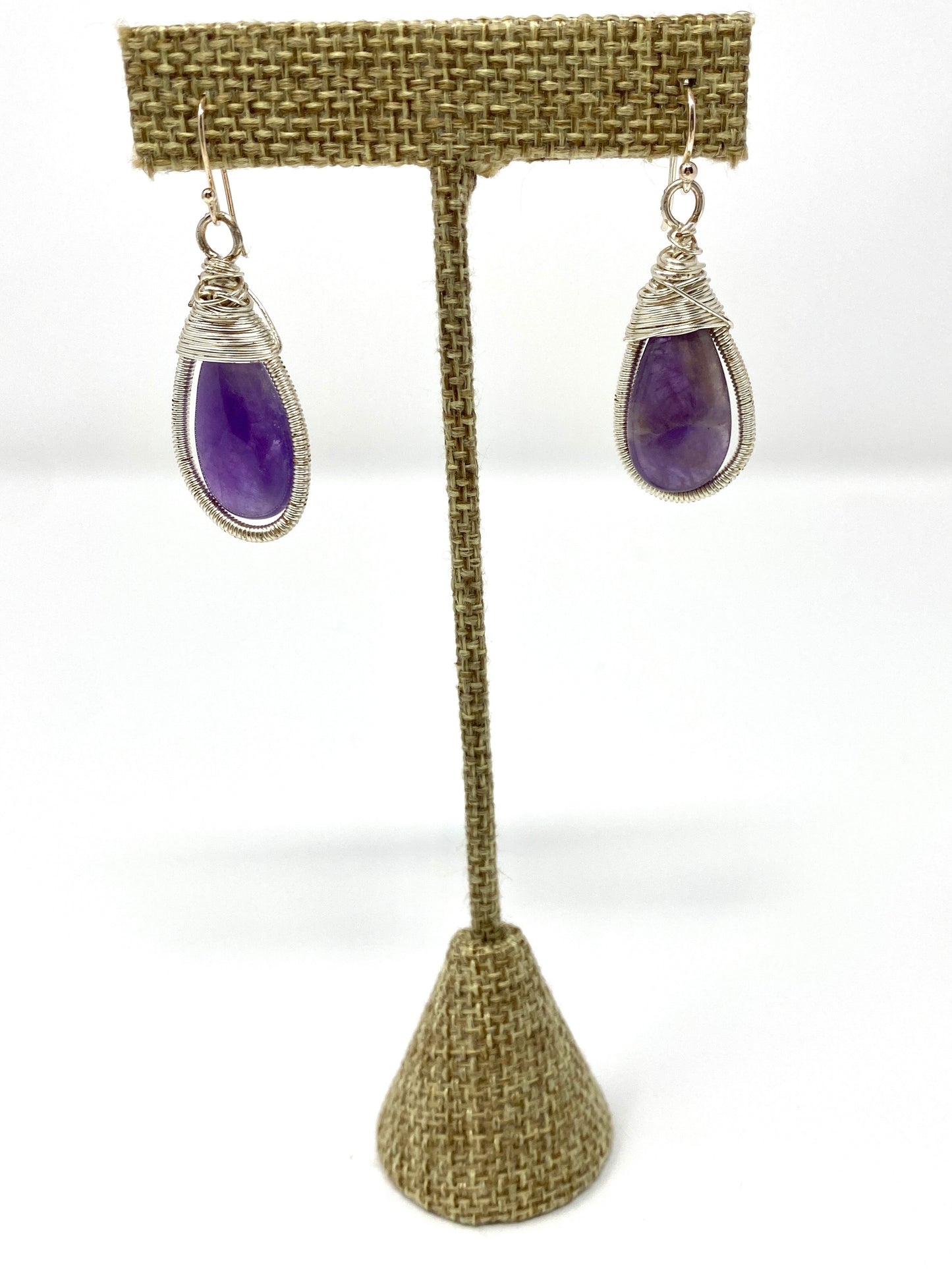 Amethyst Stone With Sterling Silver Wire Wrapped Earrings