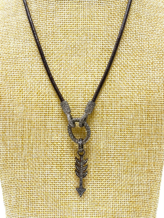 Dark Brown Leather Cord With Diamond Connector With Diamond Arrow Pendant