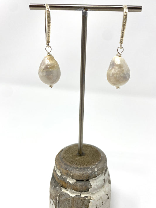 Extra Large Freshwater Pearl Earrings on Silver Diamond Earring Wire