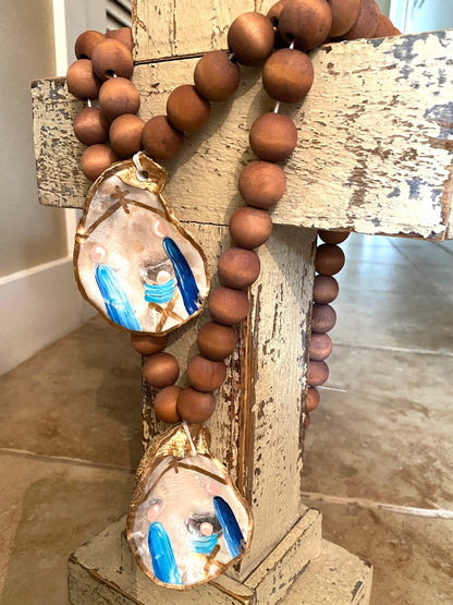 Hand Painted Nativity Scene on Oyster Shell Blessing Beads