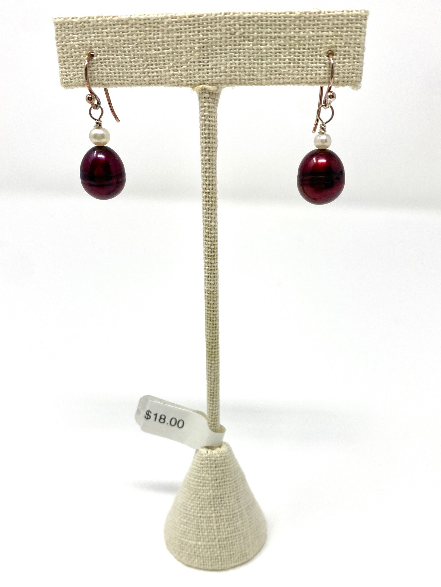 Sterling Silver Earrings with Maroon and White Pearls