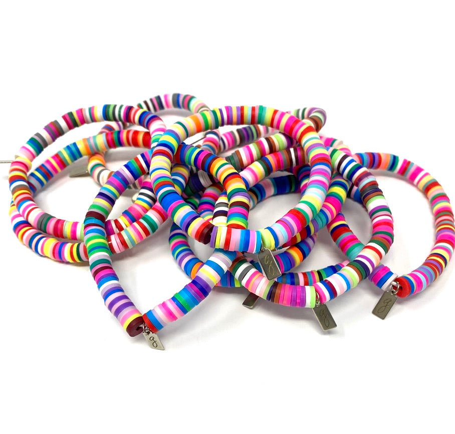 Multicolor Bright Rubber Disc Elastic Bracelets