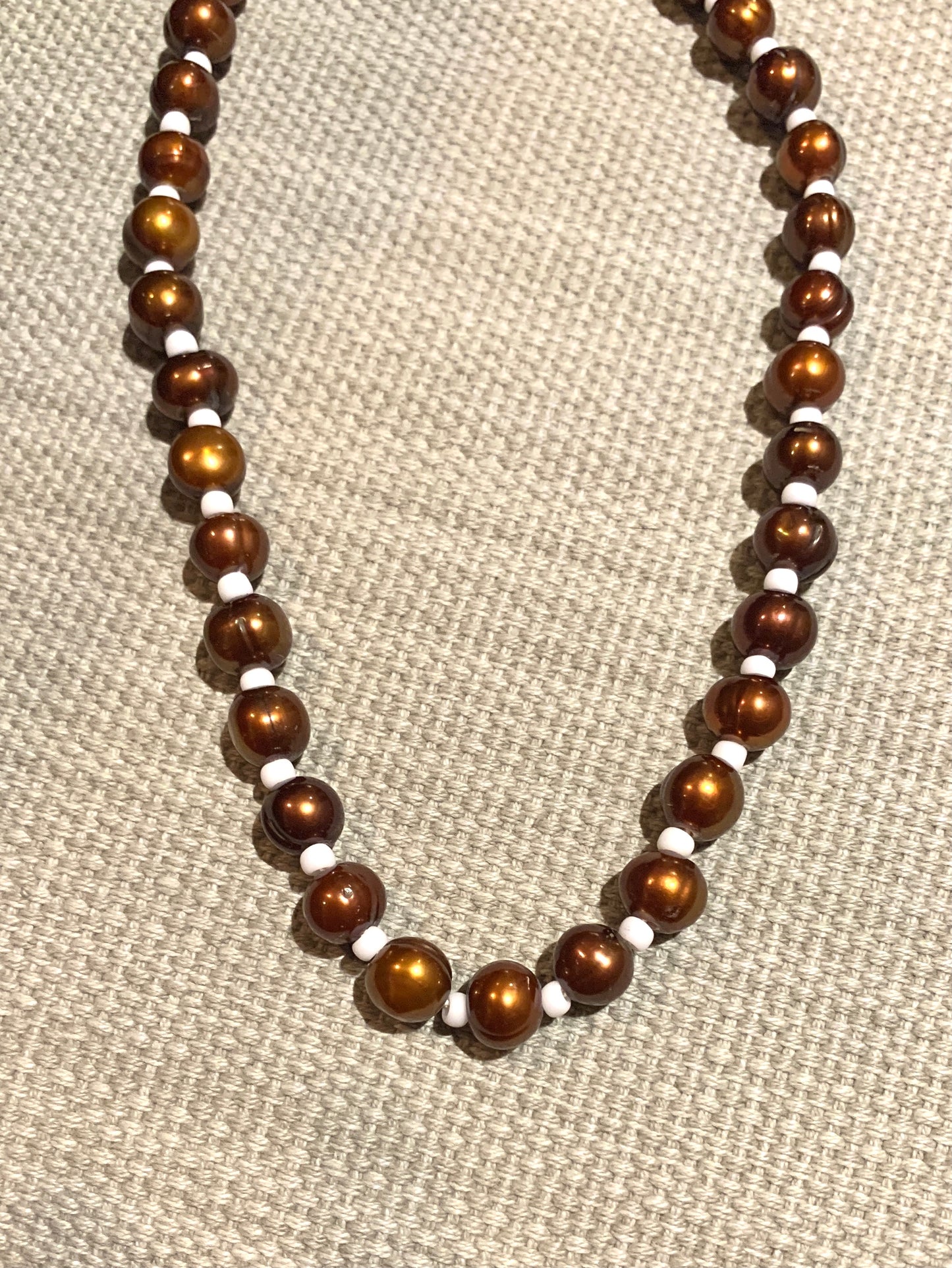 Burnt Orange Freshwater Pearl Necklace with White Seed Beads