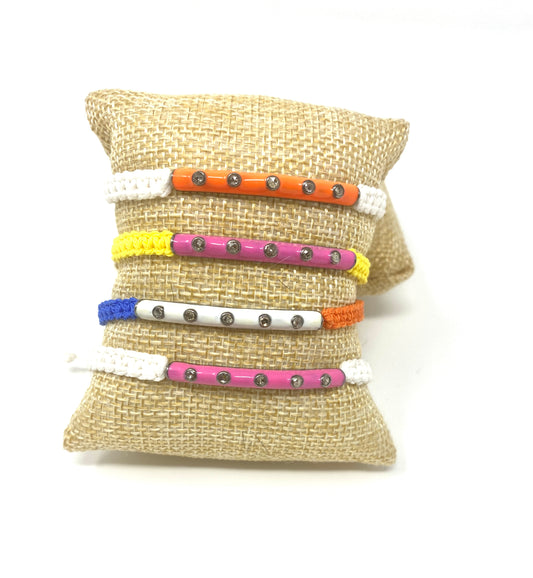 Adjustable Macrame Bracelets With Enamel and Diamond Tubes