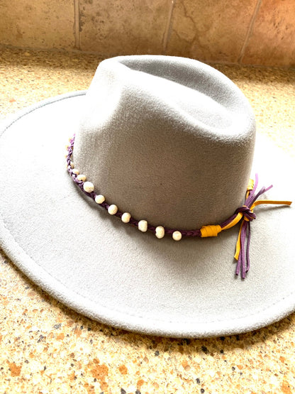 LSU Leather Braided With Pearl Hat Band