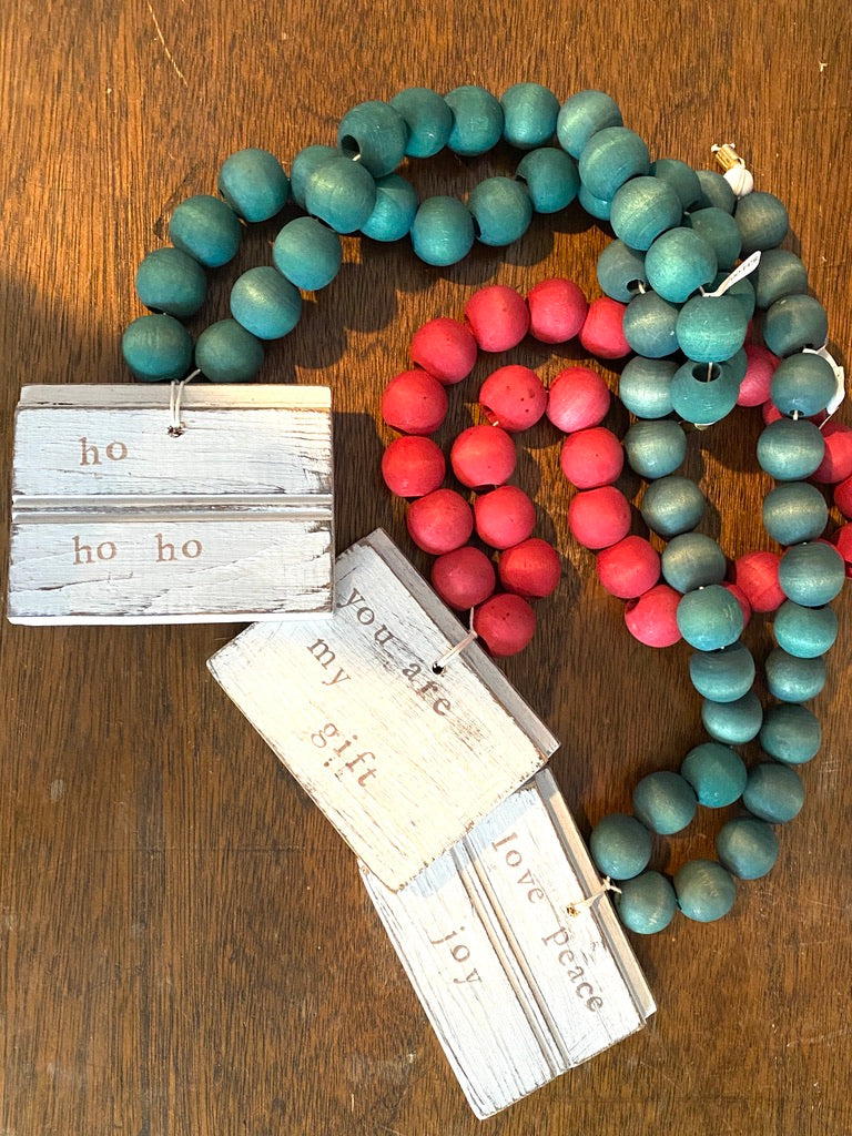 Hand Dyed Wooden Blessing Beads With Wooden Blocks