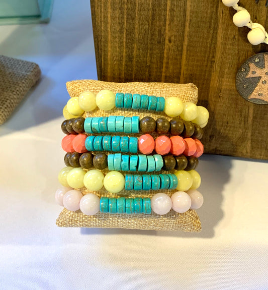 Beaded Elastic Bracelet with Turquoise Disks