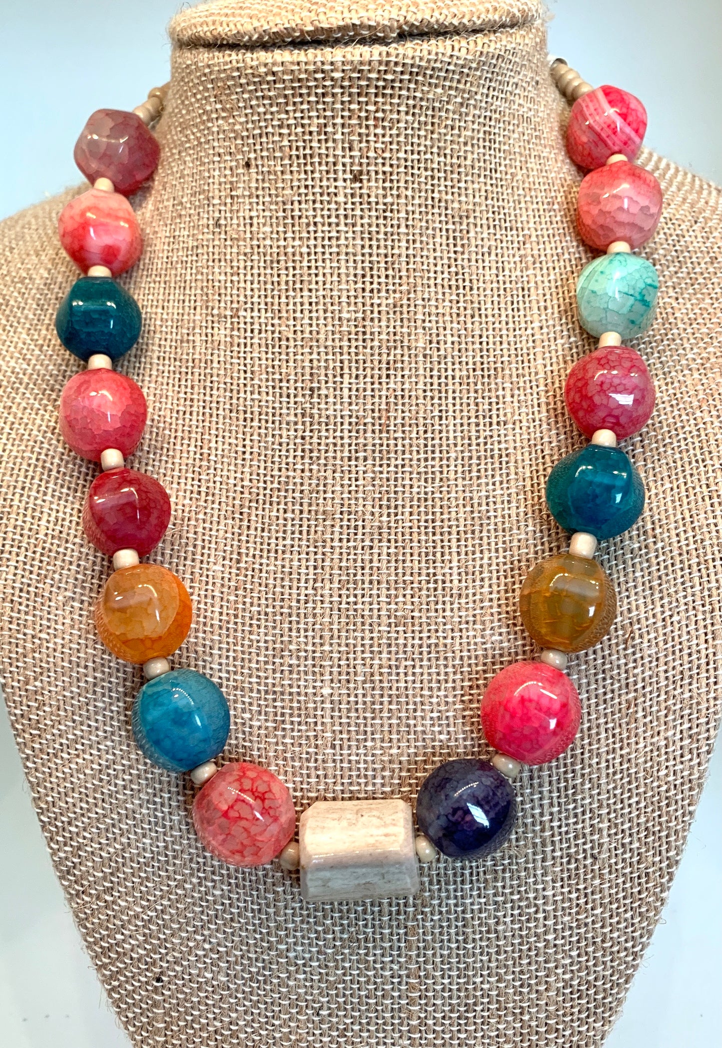 Multicolored Gum Ball Sized Beads with Antler Bead Center Piece