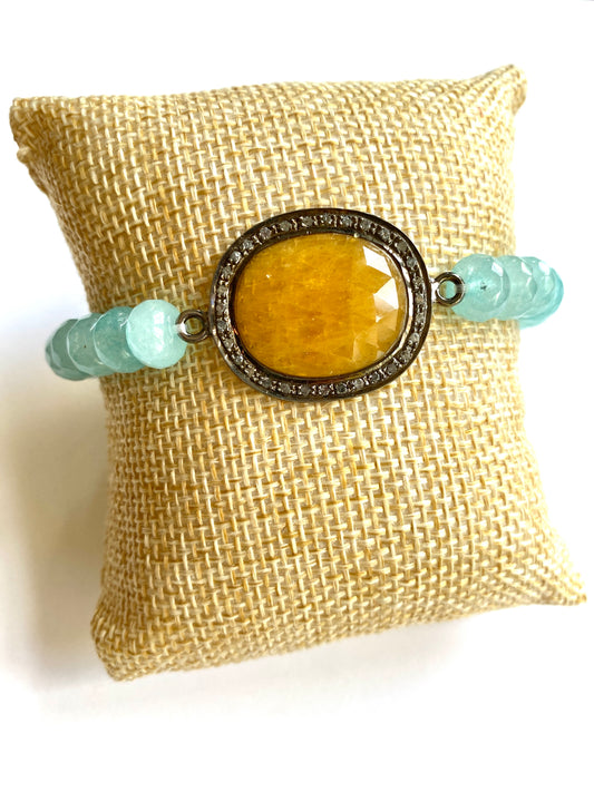 Yellow Sapphire and Diamond Elastic Beaded Bracelet