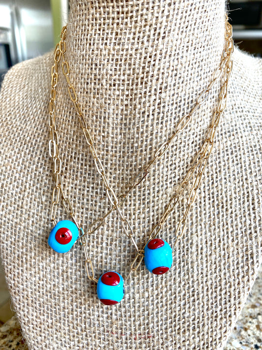 Enamel Blue and Red Evil Eye Necklace