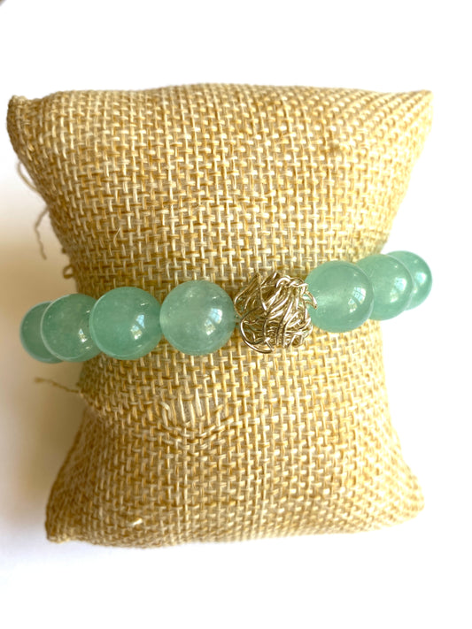 Sea Foam Green Elastic Beaded Bracelet With Sterling Silver "Tumbleweed"