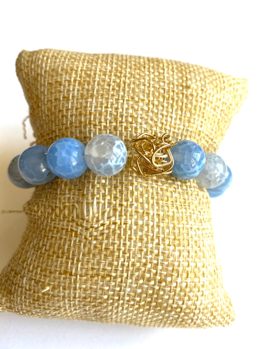 Sky Blue Quartz Elastic Beaded Bracelet With Gold Filled "Tumbleweed"