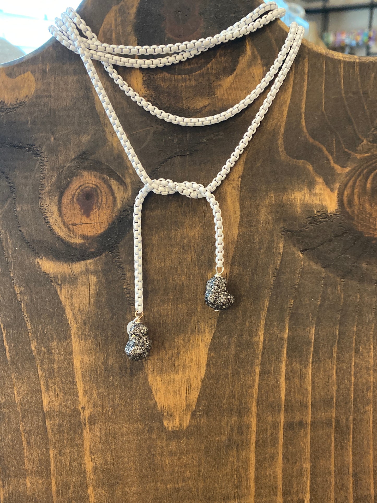 White box chain with two pave diamond chunks
