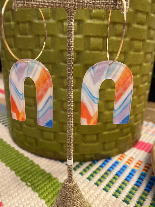 Lightweight acrylic drop earrings on gold filled hoops