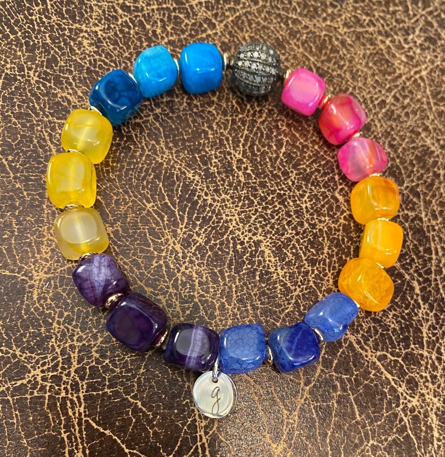 Multi Colored Tourmaline and Diamond Elastic Bracelet