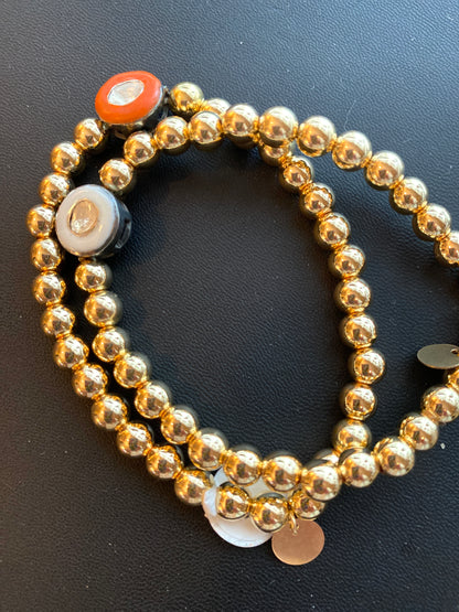 6mm Gold Filled Elastic Beaded Bracelets With Enamel and Polki Diamond Connector