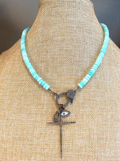 Gemstone Necklace With Diamond Clasp and Pendants
