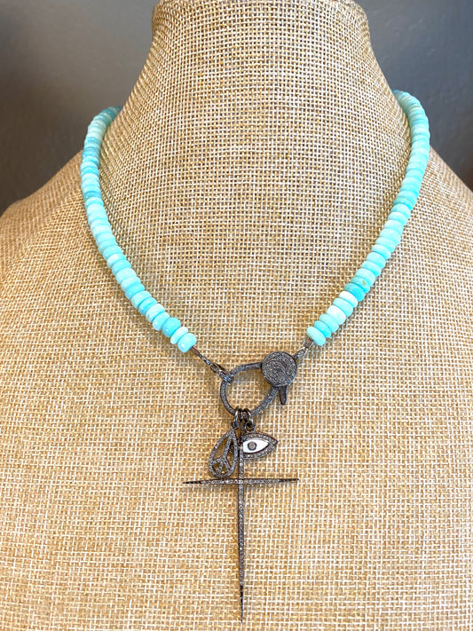 Gemstone Necklace With Diamond Clasp and Pendants