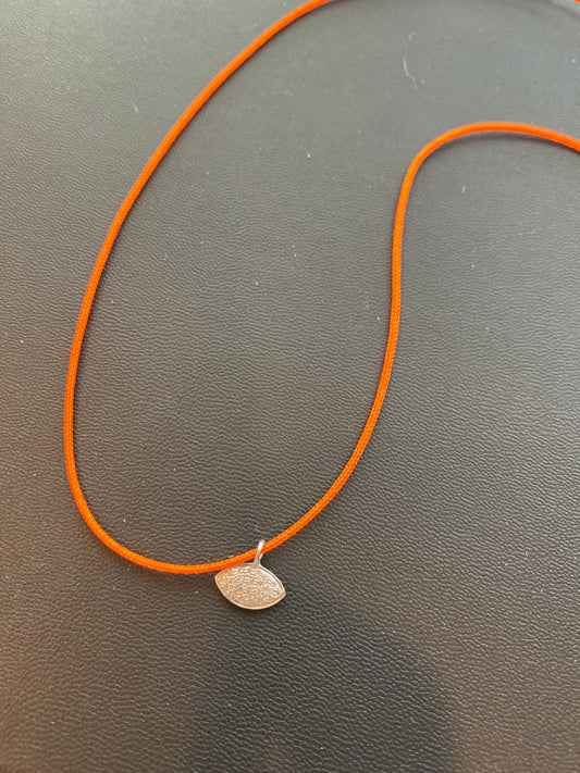 Orange Cord Necklace With Tiny Pave Diamond Football Shaped Pendant