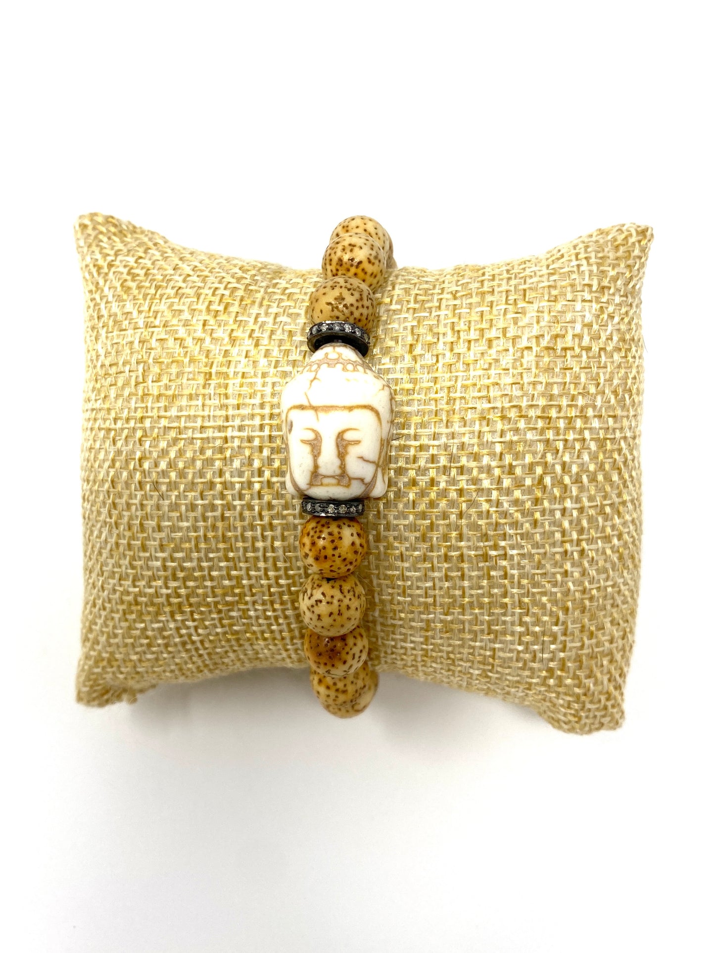 Jasper Beaded Elastic Bracelet with Turquoise Buddha and Pave Diamond Spacers