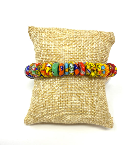 African Trading Disk Beaded Elastic Bracelet