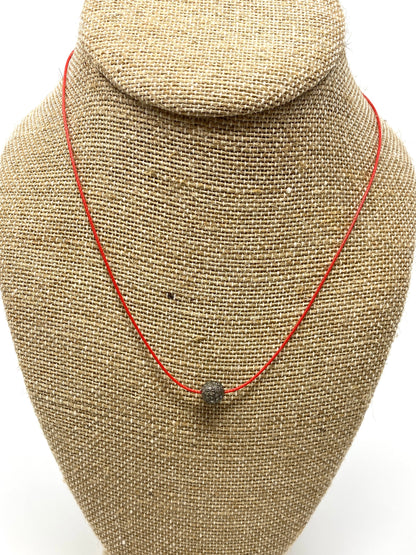 Red Nylon Necklace With Pave Diamond Bead