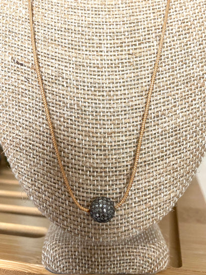 Tan Nylon Necklace With Pave Diamond Bead