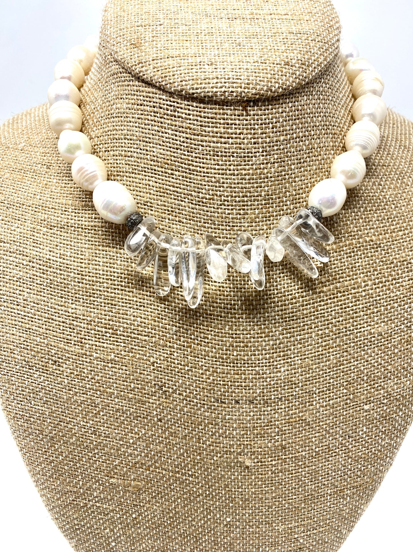 Fresh Water Pearls With Crystal Middle Section and Pave Diamond Accents