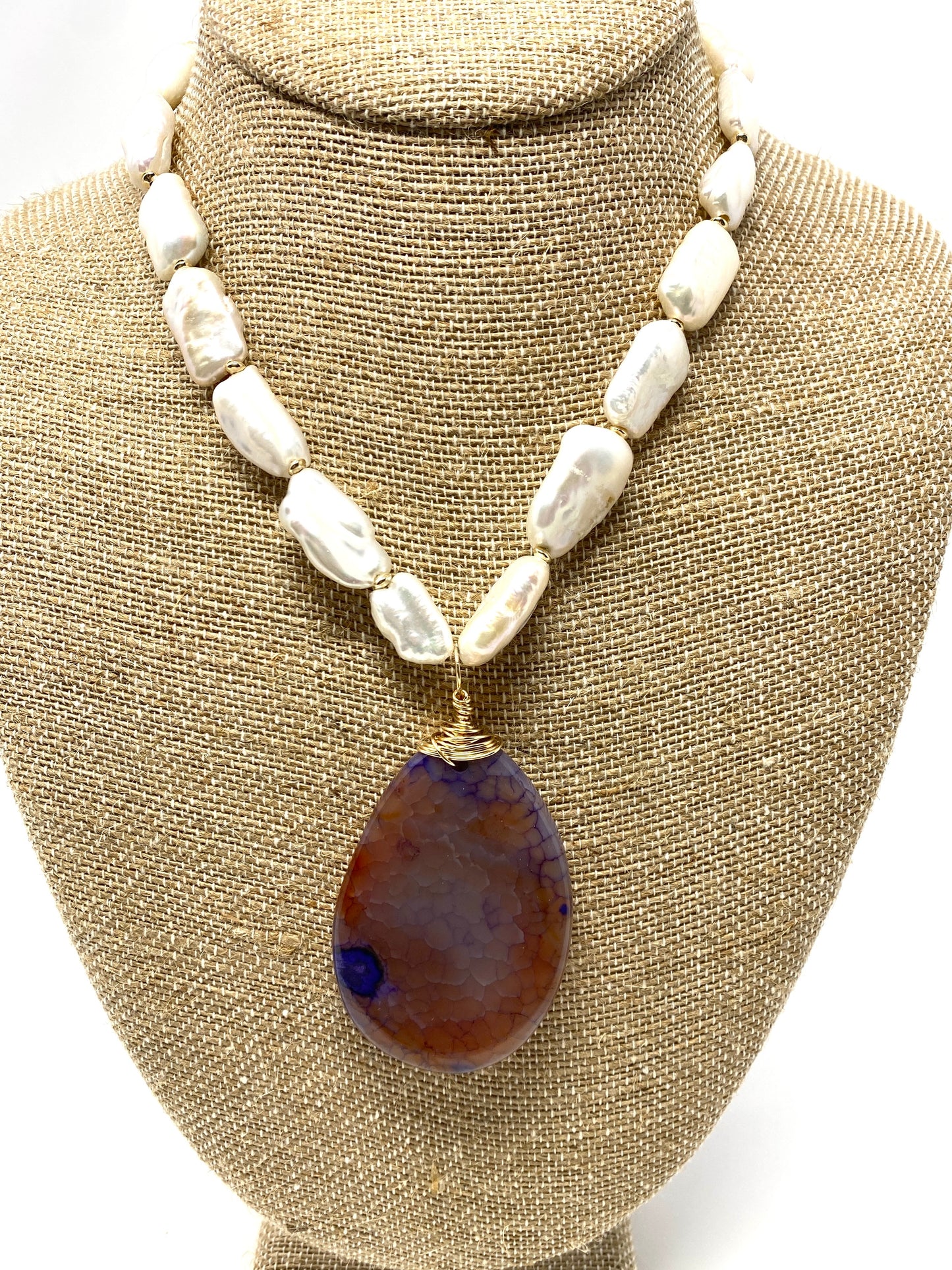 Fresh Water Pearl Necklace With Jasper Pendant