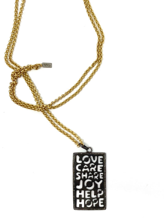 Love, Care, Share, Joy, Help, Hope Diamond Pendant on Gold Metal Chain